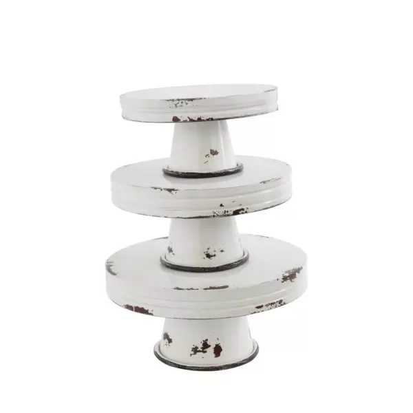 3R Studios Distressed White Metal Cake Stand