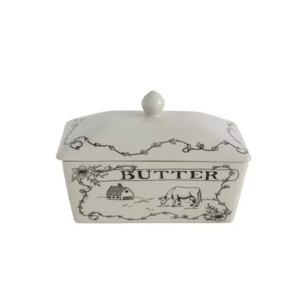 3R Studios 4 oz. White and Black Stoneware Butter Dish with Lid