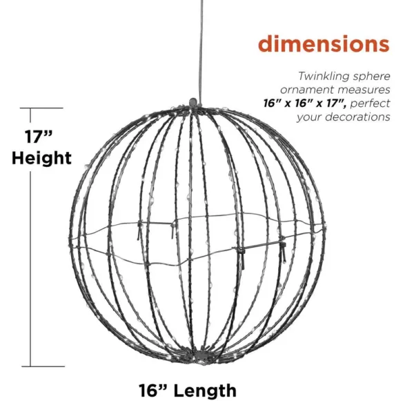 Alpine Corporation 16 in. Diameter Foldable Metal Sphere Ornament with Multi-Colored LED Lights