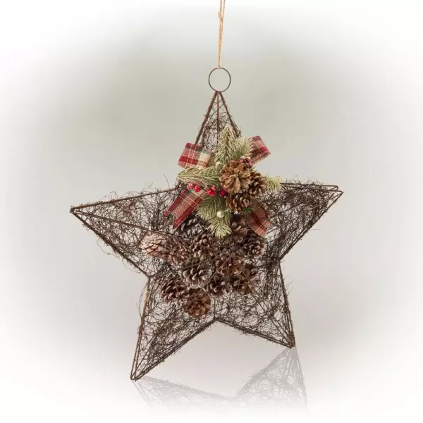 Alpine Corporation 20 in. Tall Hanging Rustic Pinecone Christmas Star Decor