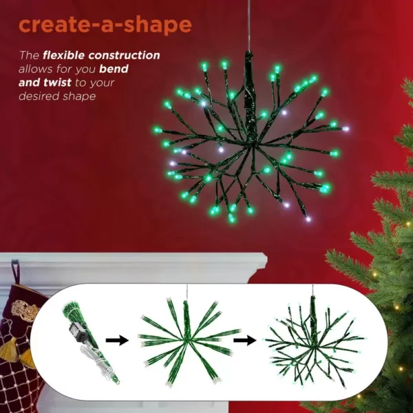 Alpine Corporation 10 in. Tall Christmas Twig Snowflake Ornament with LED Lights, Green