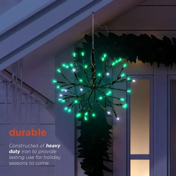 Alpine Corporation 10 in. Tall Christmas Twig Snowflake Ornament with LED Lights, Green