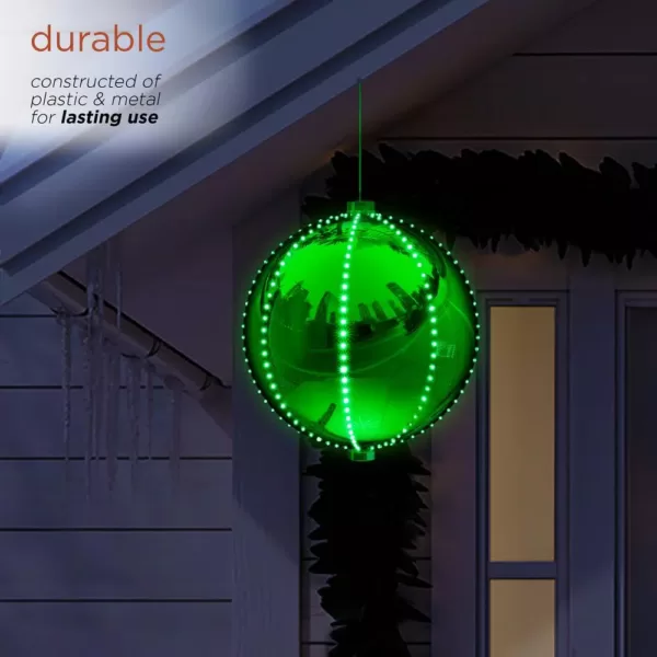 Alpine Corporation 13 in. Tall Hanging Christmas Ball Ornament with LED Lights, Green