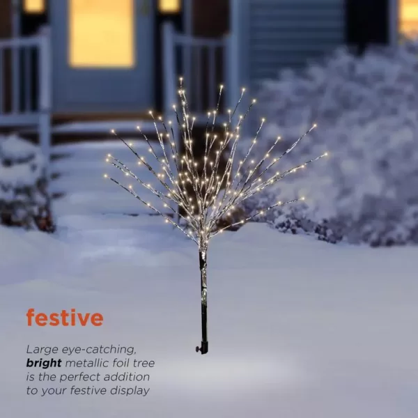 Alpine Corporation 39 in. Tall Silver Metallic Foil Tree Stake with Warm White LED Lights