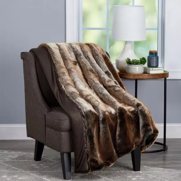 Lavish Home Oversized Premium Amber Brown Fashion Faux Marten Sable Hypoallergenic Throw Blanket