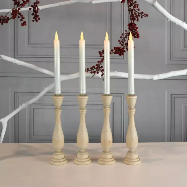 LUMABASE Flameless 9.25 in. Off White with Amber Glow Plastic Tapered Candles (4 Count)