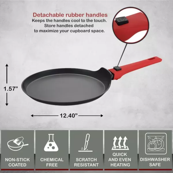 AMERCOOK 9.5 in. Scratch resistant aluminum round crepe pan w/ detachable handle