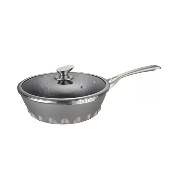 AMERCOOK 11 in. Die Cast Aluminum Round Wok and Lid With Induction Bottom