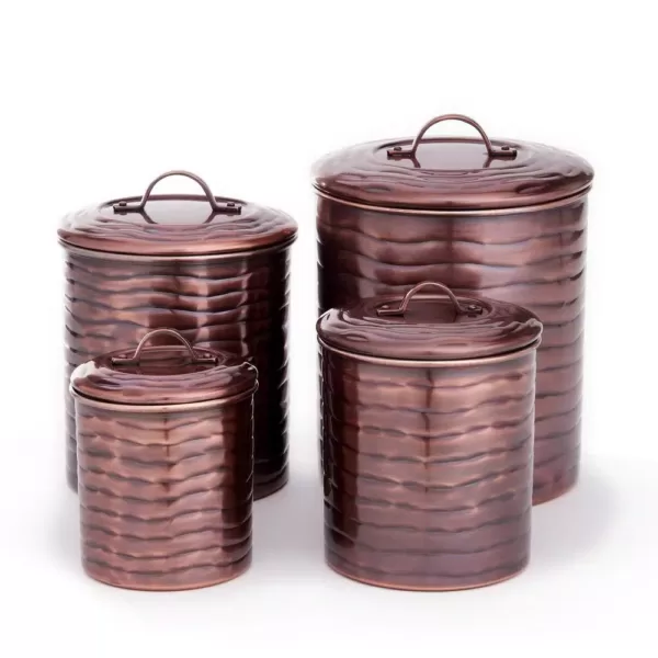 Old Dutch 4 Qt., 2 Qt., 1-1/2 Qt., 1 Qt. 4-Piece Antique Copper Wave Canister Set