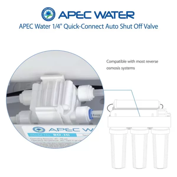 APEC Water Systems Auto Shut Off Valve with 1/4 in. Quick Connect for Reverse Osmosis Water Filtration System