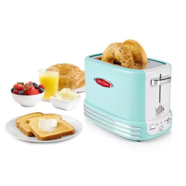 Nostalgia Retro Series 2-Slice Aqua Wide Slot Bagel Toaster with Crumb Tray and Shade Settings