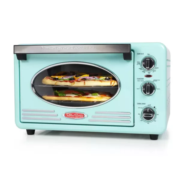 Nostalgia Retro 1500 W Aqua 12-Slice Convection Toaster Oven with Built-in Timer