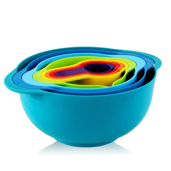 MegaChef 8-Piece Plastic Assorted Colors Mixing Bowl Set with Measuring Cups