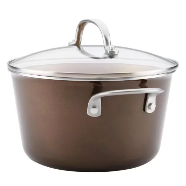 Ayesha Curry Home Collection 4.5 Qt. Brown Sugar Porcelain Enamel Non-Stick Covered Saucepot