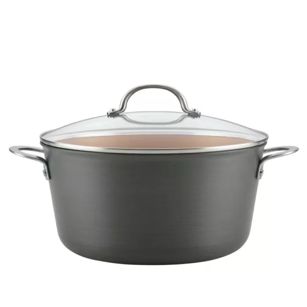 Ayesha Curry Home Collection 10 qt. Hard-Anodized Aluminum Nonstick Stock Pot in Charcoal Gray with Glass Lid