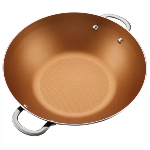 Ayesha Curry Home Collection 14 in. Porcelain Enamel Nonstick Wok in Brown Sugar