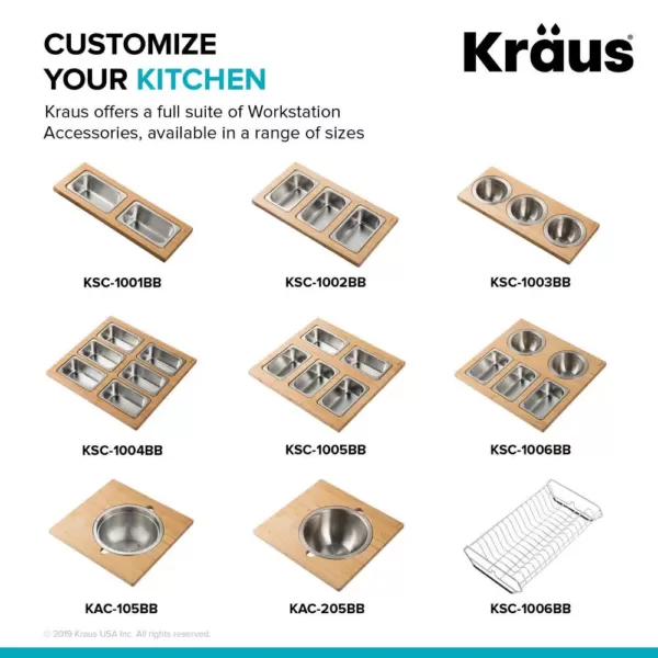 KRAUS 16.75 in. Workstation Kitchen Sink Serving Board Set with Stainless Steel Mixing Bowl and Colander