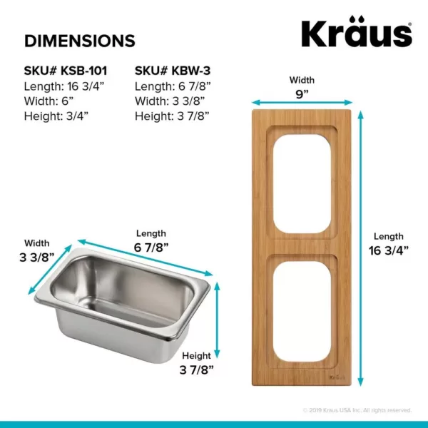 KRAUS 16.75 in. Workstation Kitchen Sink Composite Serving Board Set with Rectangular Stainless Steel Bowls