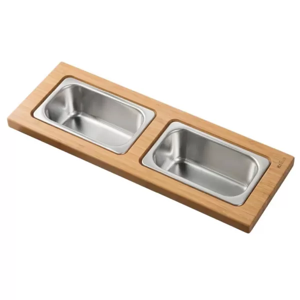 KRAUS 16.75 in. Workstation Kitchen Sink Composite Serving Board Set with Rectangular Stainless Steel Bowls