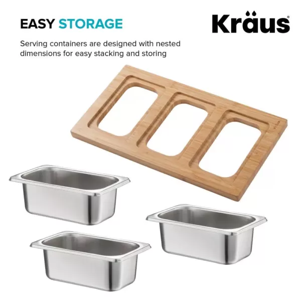 KRAUS 16.75 in. Workstation Kitchen Sink Composite Serving Board Set with Rectangular Stainless Steel Bowls