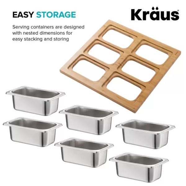 KRAUS 16.75 in. Workstation Kitchen Sink Composite Serving Board Set with Rectangular Stainless Steel Bowls