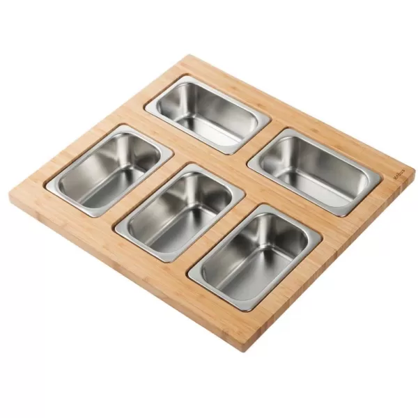 KRAUS 16.75 in. Workstation Kitchen Sink Composite Serving Board Set with Rectangular Stainless Steel Bowls