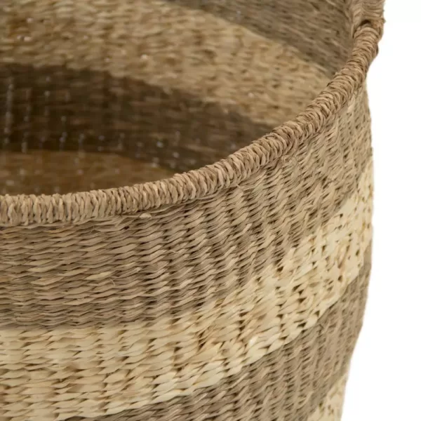 Zentique Rounded Hand Woven Seagrass Striped Large Basket with Handles