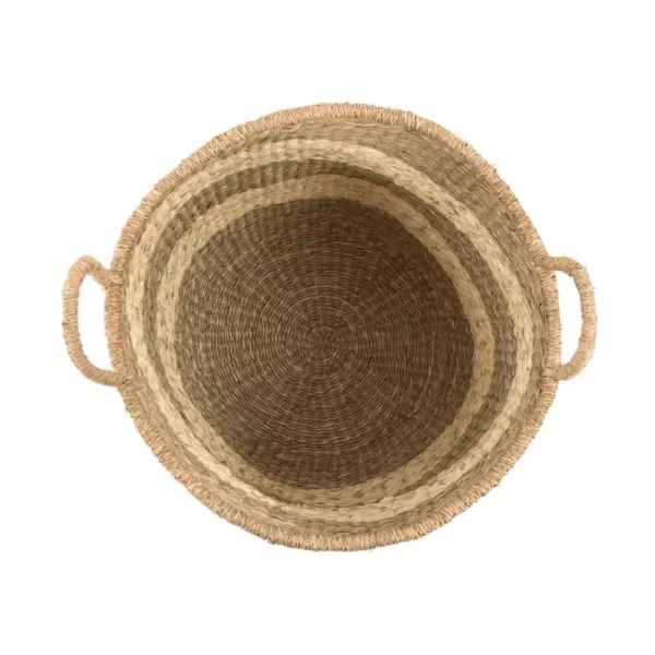 Zentique Rounded Hand Woven Seagrass Striped Large Basket with Handles