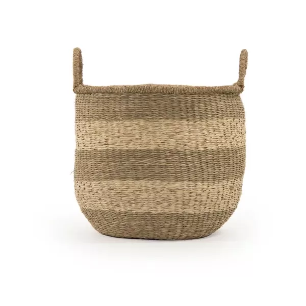 Zentique Rounded Hand Woven Wicker Seagrass Striped Medium Basket with Handles