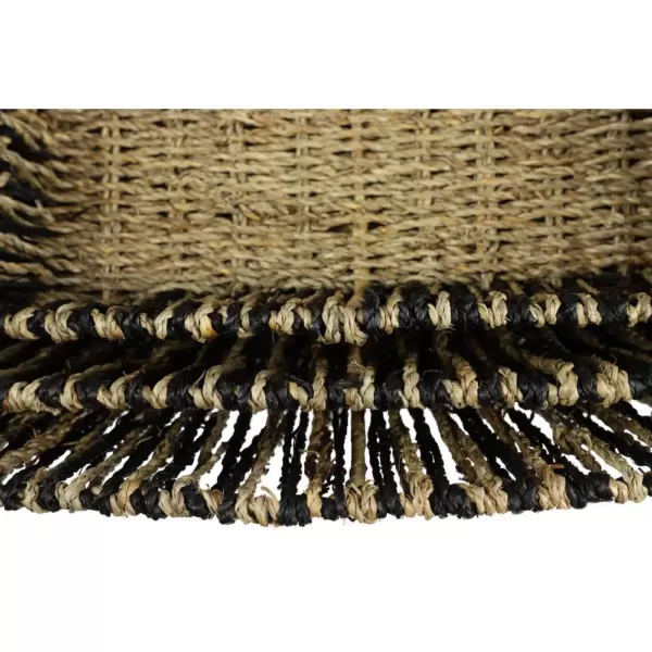 LITTON LANE Rectangular Black and Natural Striped Palm Leaf and Seagrass Basket Trays (Set of 3)