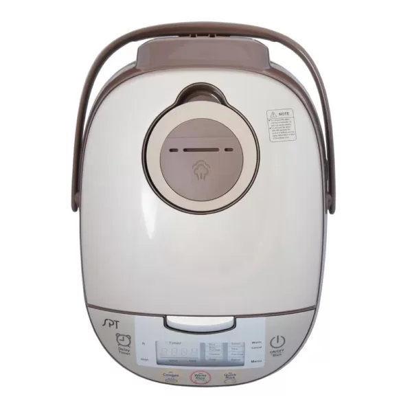 SPT 8-Cup Beige Rice Cooker with Steam Basket and Built-In Timer