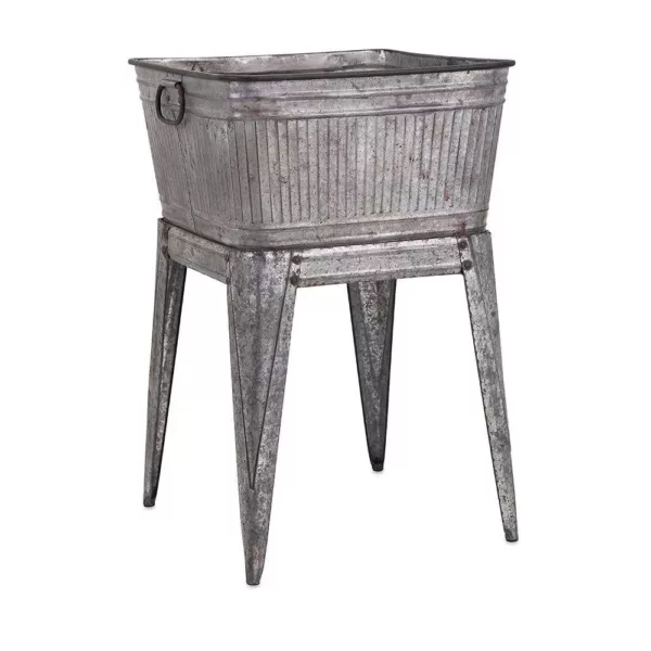 Benzara 32 in. Gray Iron Multi-Functional Galvanized Metal Tub on Stand