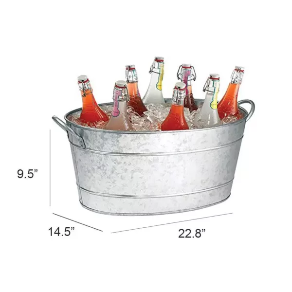 Benzara Galvanized Gray Beverage Tub with Handles