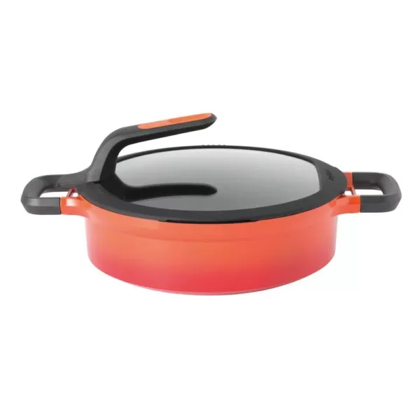 BergHOFF GEM Stay Cool 4.1 qt. Cast Aluminum Nonstick Saute Pan in Orange with Glass Lid