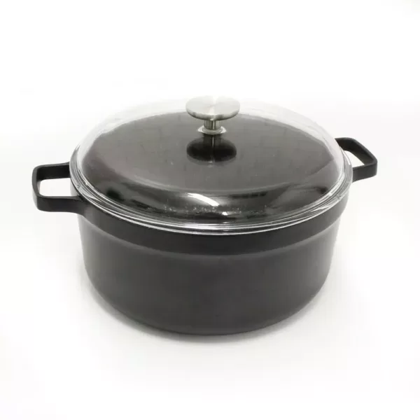 BergHOFF GEM 7.7 qt. Cast Aluminum Nonstick Stock Pot in Black with Glass Lid