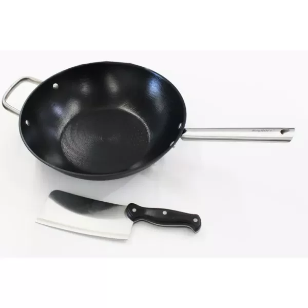 BergHOFF Geminis Spun Cast Iron Wok with Riveted Cleaver and Non-Stick Coating