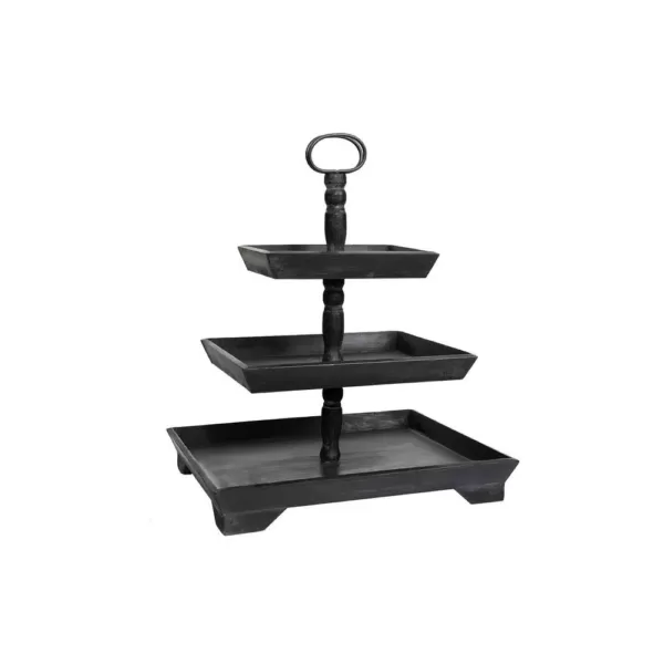 3R Studios Black Wood Three Tier Decorative Tray