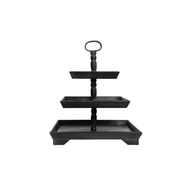 3R Studios Black Wood Three Tier Decorative Tray