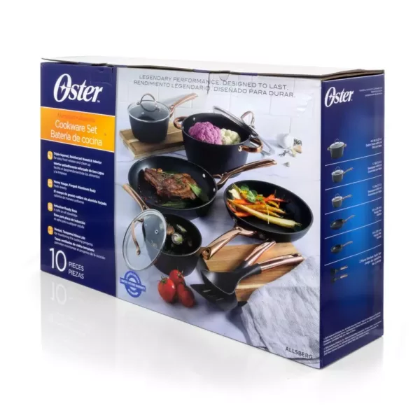 Oster Allsberg 10-Piece Aluminum Nonstick Cookware Set in Black and Bronze