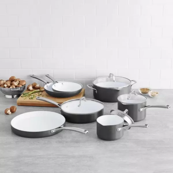 Calphalon Classic 11-Piece Hard-Anodized Aluminum Ceramic Nonstick Cookware Set in Black and White