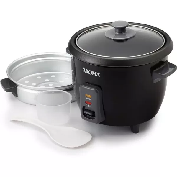 AROMA 6-Cup Black Rice Cooker with Removable Steam Tray