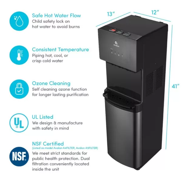 Avalon A5BLK Self Cleaning Bottleless Water Cooler Dispenser, UL/NSF/Energy Star, Black Stainless Steel