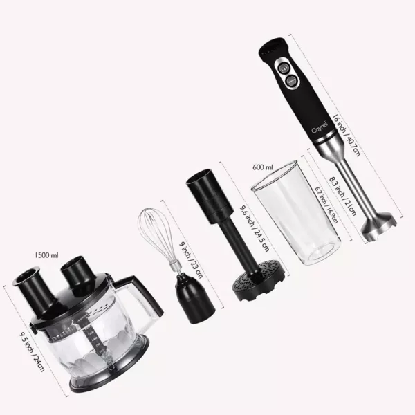 Boyel Living 8-Speed 500-Watt Black Stainless Steel Control 6-in-1 Multi-Purpose Immersion Hand Blender Set