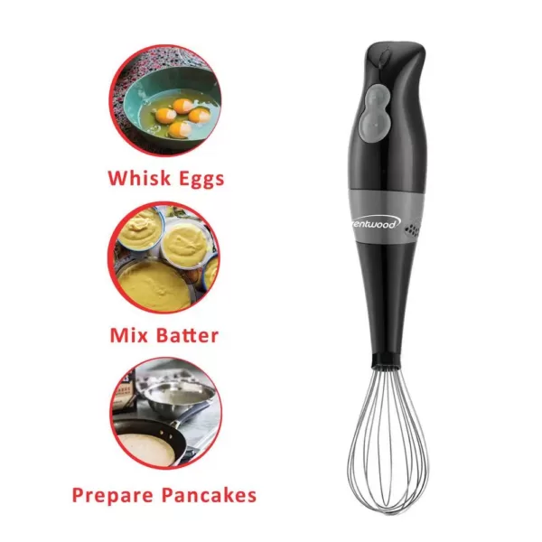 Brentwood Appliances 2-Speed Black Hand Mixer Blender and Food Processor with Balloon Whisk