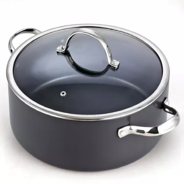 Cooks Standard 7 qt. Round Hard-Anodized Aluminum Nonstick Casserole Dish in Black with Glass Lid