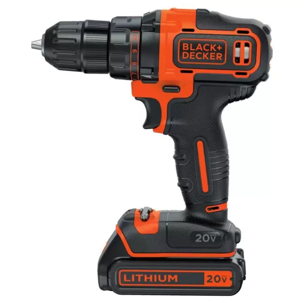 BLACK+DECKER 20-Volt MAX Lithium-Ion Cordless 3/8 in. Drill/Driver with Battery 1.5Ah and Charger