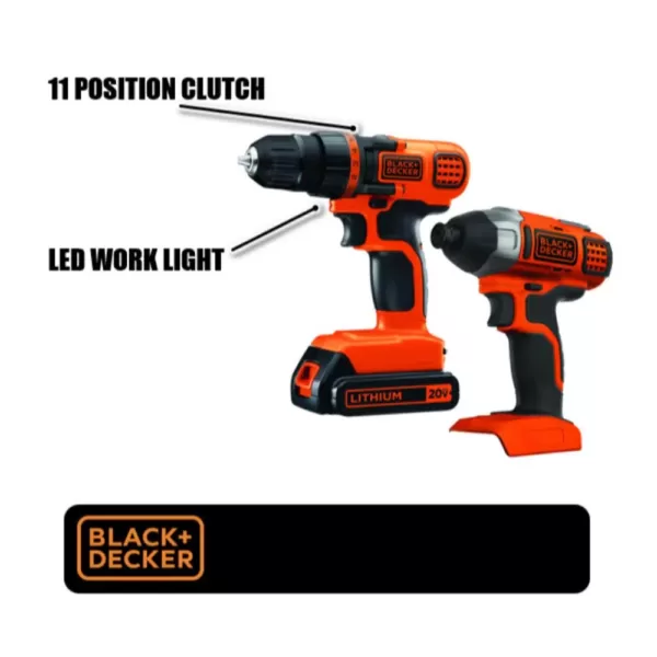 BLACK+DECKER 20-Volt MAX Lithium-Ion Cordless Drill/Driver and Impact Driver Combo Kit (2-Tool) with Battery 1.5Ah and Charger