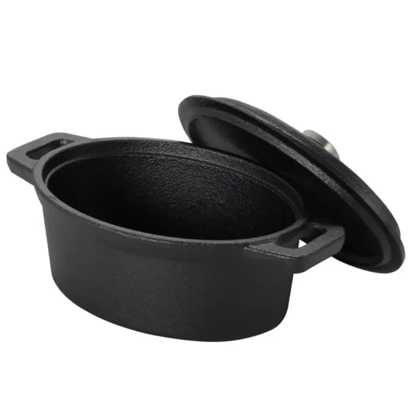 Gibson Home Campton 0.35 qt. Oval Cast Iron Casserole Dish in Black with Lid