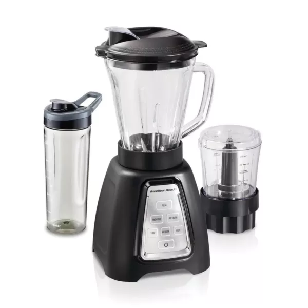 Hamilton Beach Multiblend 52 oz. 6-Speed Black Countertop Blender with Glass Jar and Travel Jar and Food Chopper