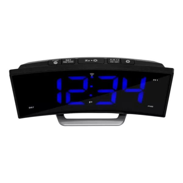 La Crosse Technology 1.8 in. Curved Blue LED Atomic Dual Alarm Clock